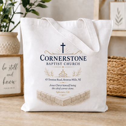 Personalized canvas tote bag with custom name, Scripture and floral design