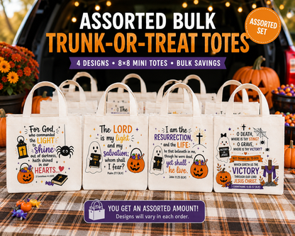 Bulk Christian Trunk or Treat Tote Bags | Assorted Church Halloween Treat Bags