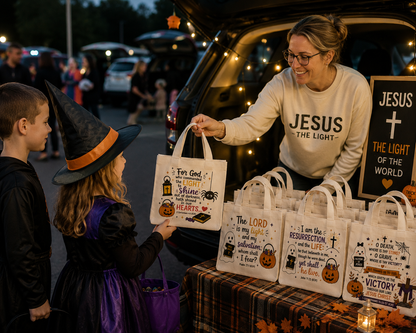 Bulk Christian Trunk or Treat Tote Bags | Assorted Church Halloween Treat Bags