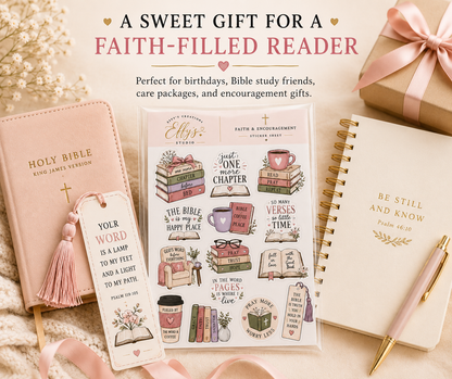 5x7 Christian sticker sheet styled as a faith-filled gift for Bible readers and Christian book lovers