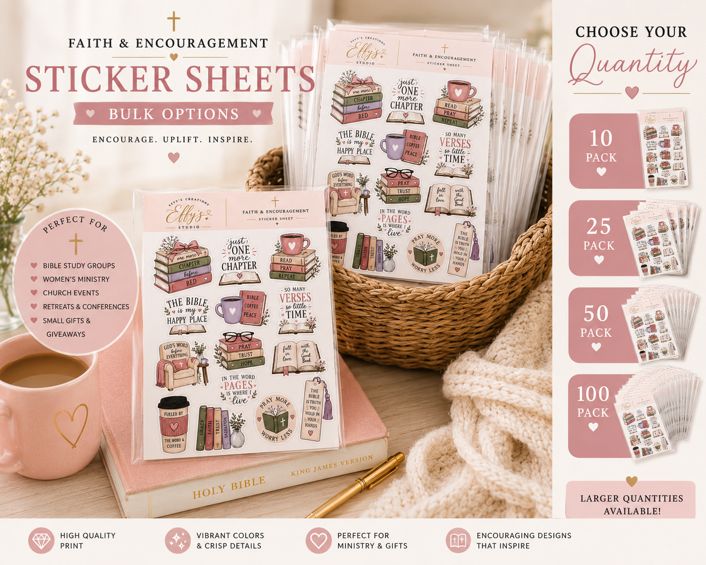 Christian bookish sticker sheet product details showing faith-inspired designs and physical sticker sheet features