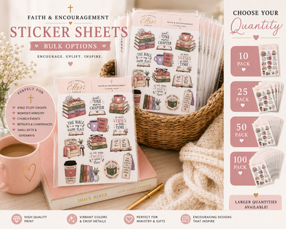 Christian bookish sticker sheet product details showing faith-inspired designs and physical sticker sheet features