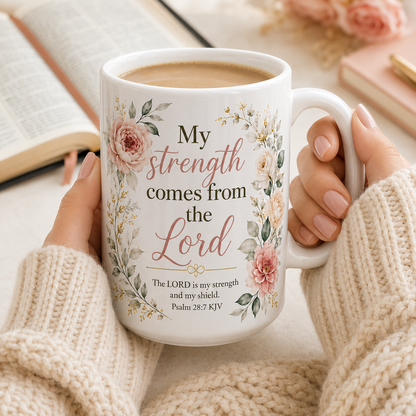 Psalm 28:7 KJV Christian Mug – 15 oz Women’s Ministry Gift