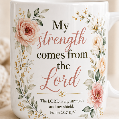 Psalm 28:7 KJV Christian Mug – 15 oz Women’s Ministry Gift