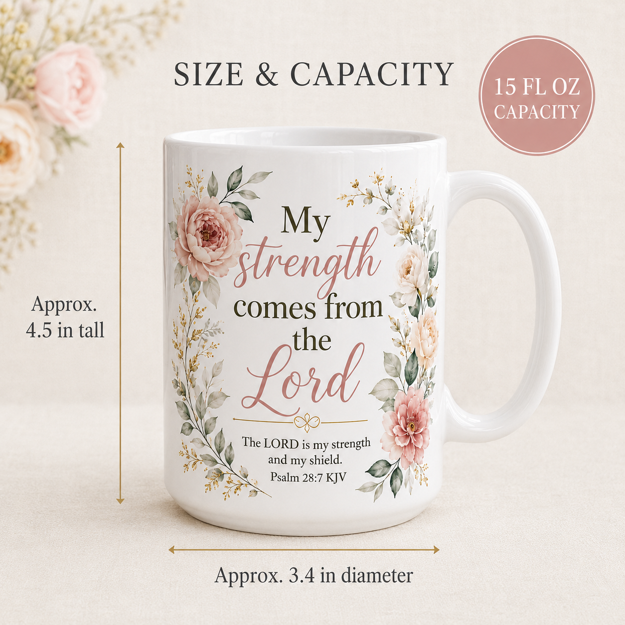 Psalm 28:7 KJV Christian Mug – 15 oz Women’s Ministry Gift