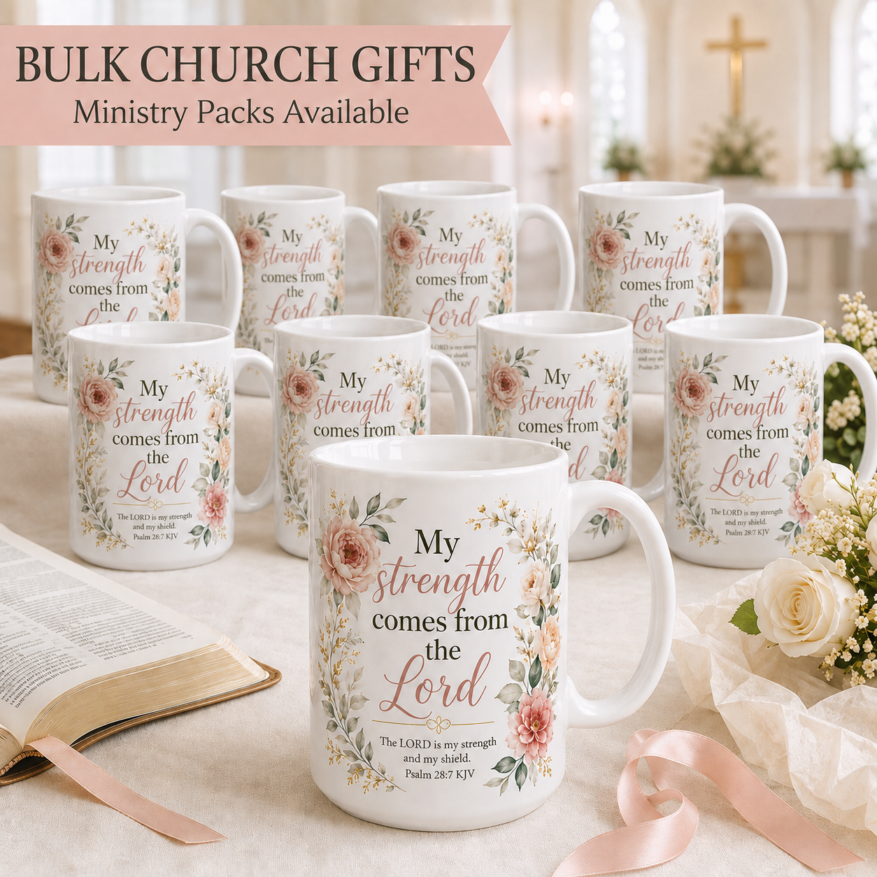 Psalm 28:7 KJV Christian Mug – 15 oz Women’s Ministry Gift