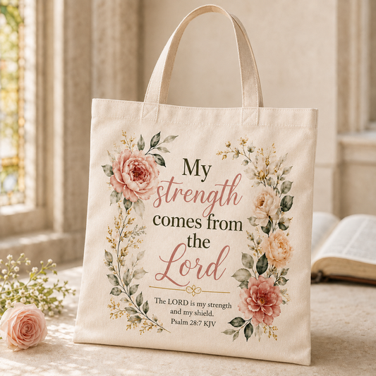Psalm 28:7 KJV Christian Tote Bag – Women’s Ministry Gift