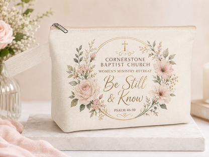Personalized makeup bag with custom name and Scripture design