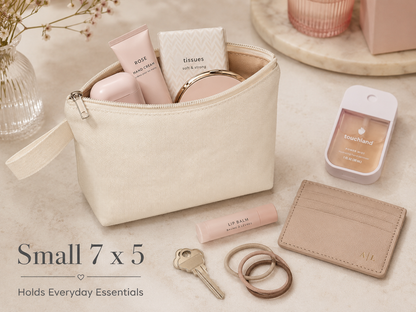 Small 7x5 makeup bag holding everyday essentials