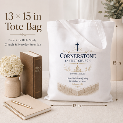 13x15 personalized canvas tote bag shown with size measurements