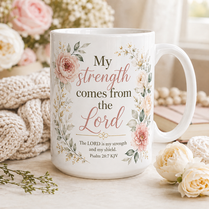 Psalm 28:7 KJV Christian Mug – 15 oz Women’s Ministry Gift