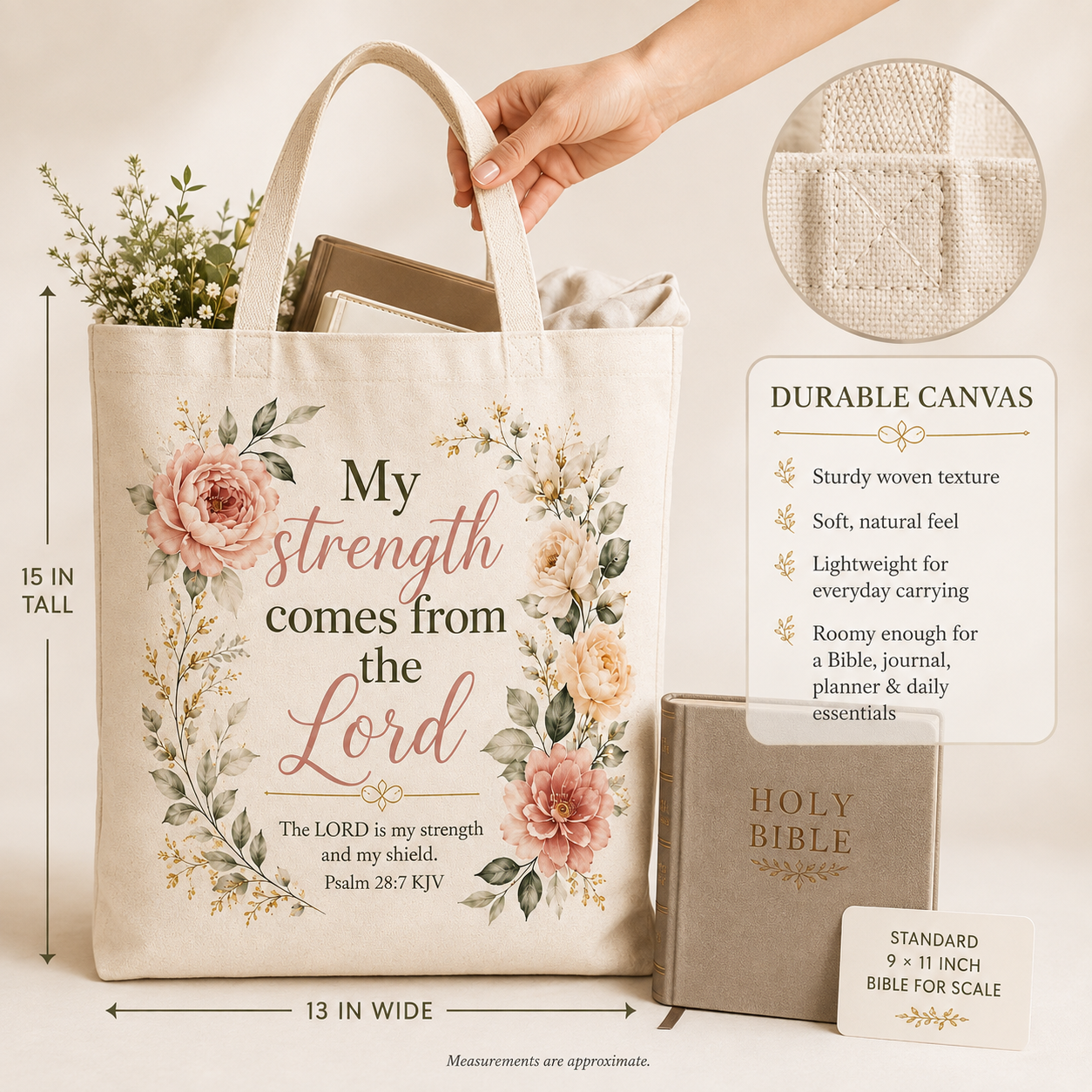 Christian Women’s Gift Set – Psalm 28:7 KJV Tote & 15 oz Mug