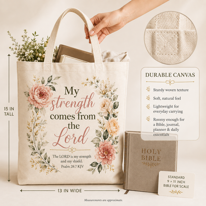 Christian Women’s Gift Set – Psalm 28:7 KJV Tote & 15 oz Mug