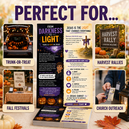 A promotional collage for a Halloween-themed prayer card set titled 'PERFECT FOR.
