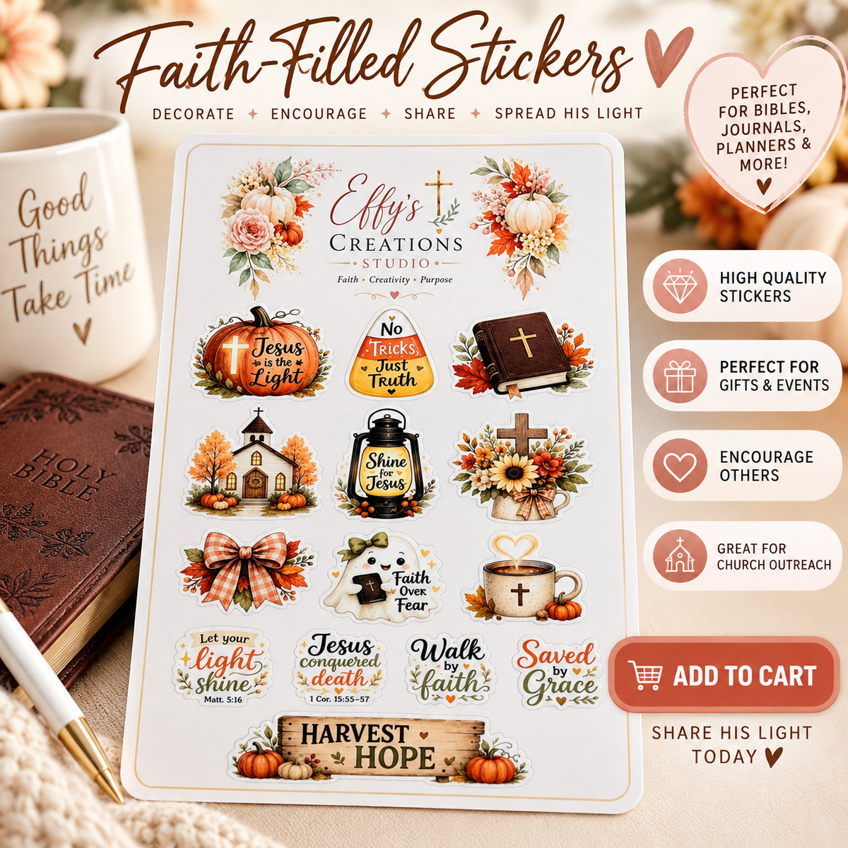 Christian Halloween Sticker Sheet – 14 Faith Stickers
