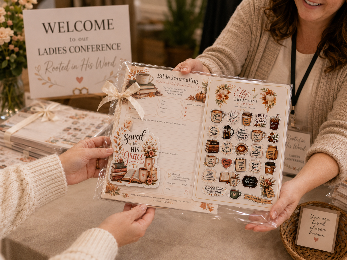 Woman using a Christian Bible journaling kit with faith stationery during Bible study