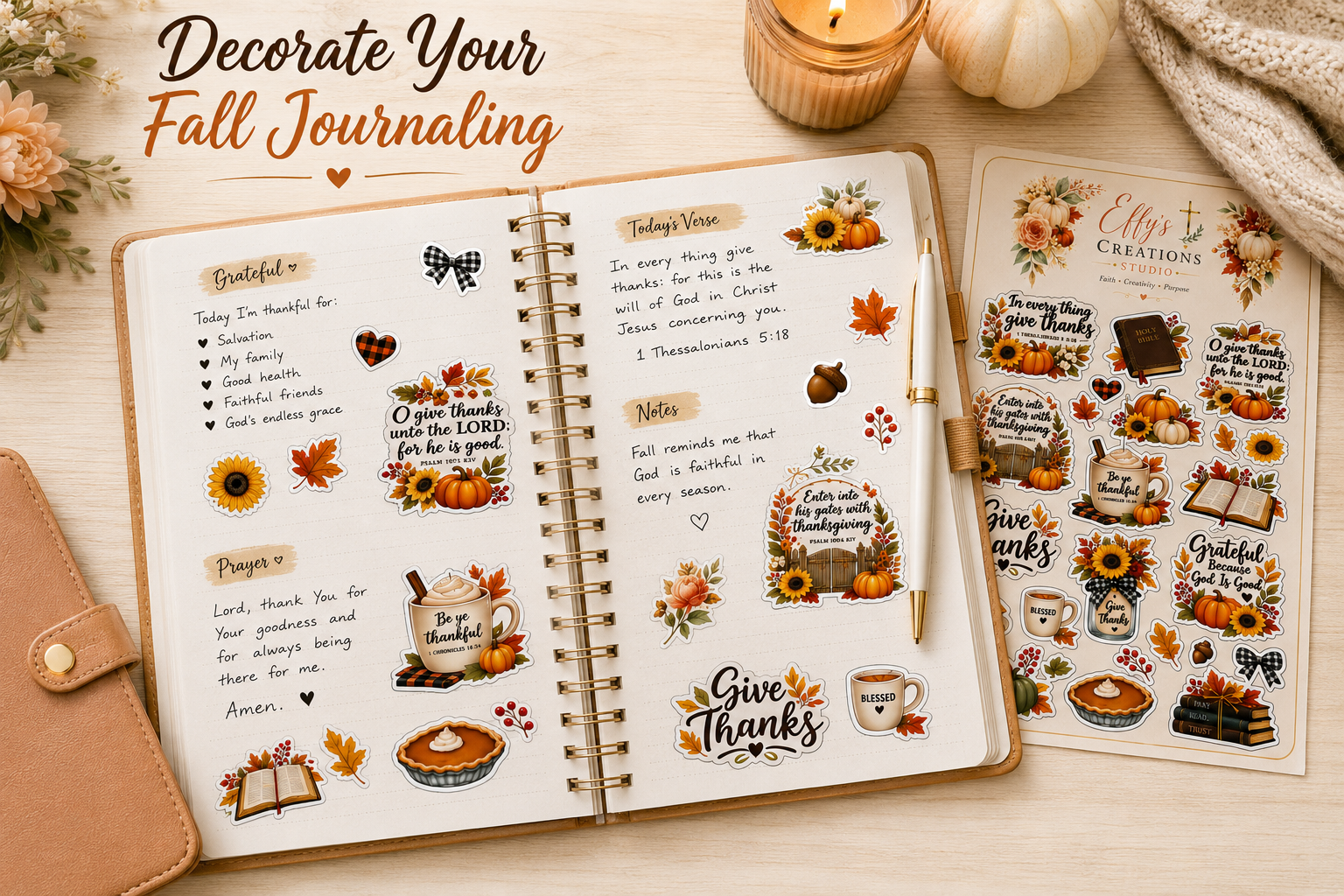 Christian fall stickers shown for Bible journaling, planners, gratitude journals and faith projects