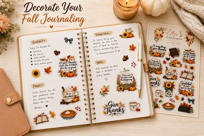 Christian fall stickers shown for Bible journaling, planners, gratitude journals and faith projects
