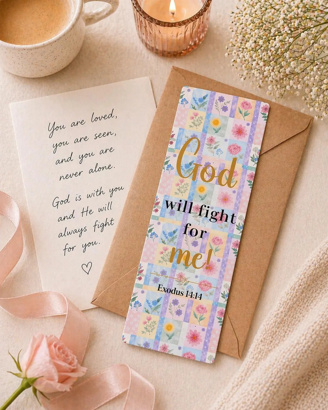 Christian bookmark styled with Bible and study supplies as a Bible study gift