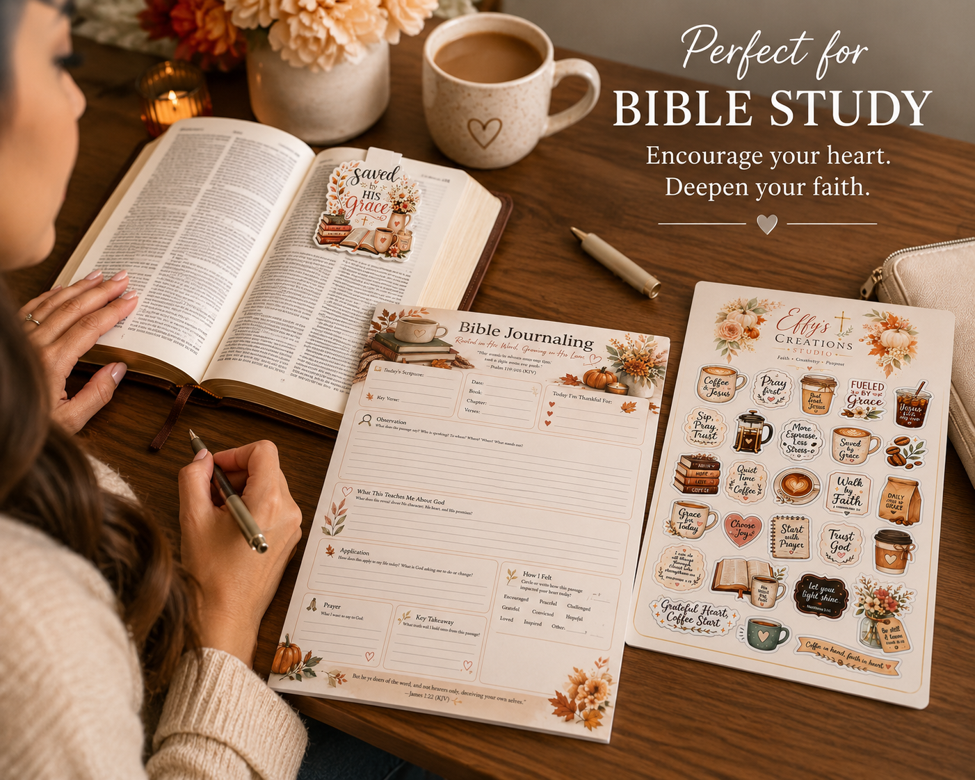 Christian Bible study gift set styled with an open Bible for journaling and devotional time