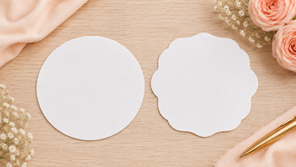 Blank round and scalloped stickers ready for custom personalization