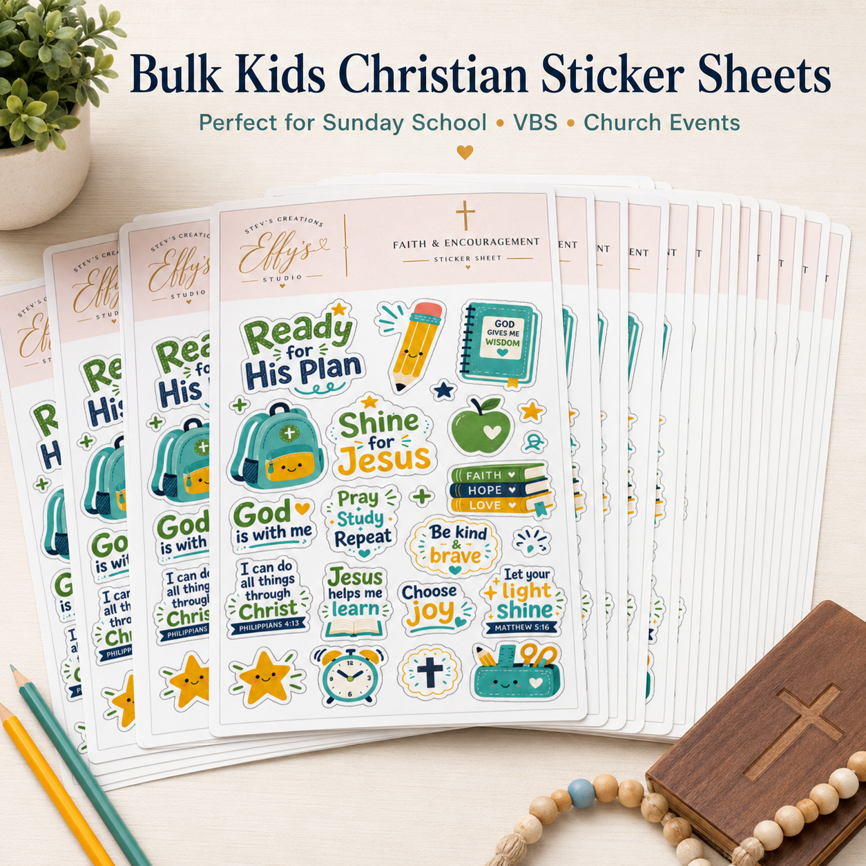 Bulk Christian sticker sheets for Sunday School classes, Christian schools and children's ministry events