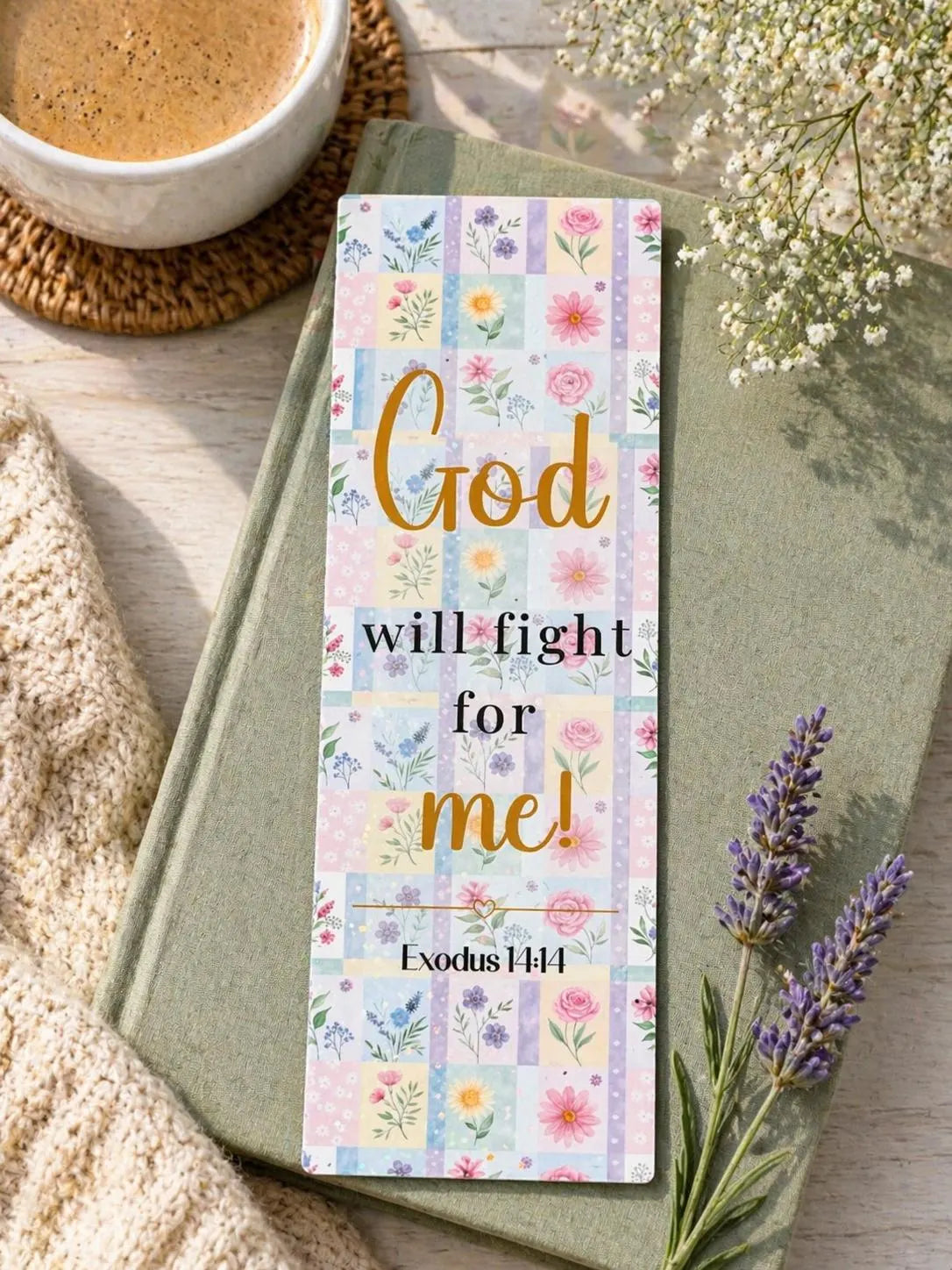 Floral Christian bookmark for women inspired by Exodus 14:14