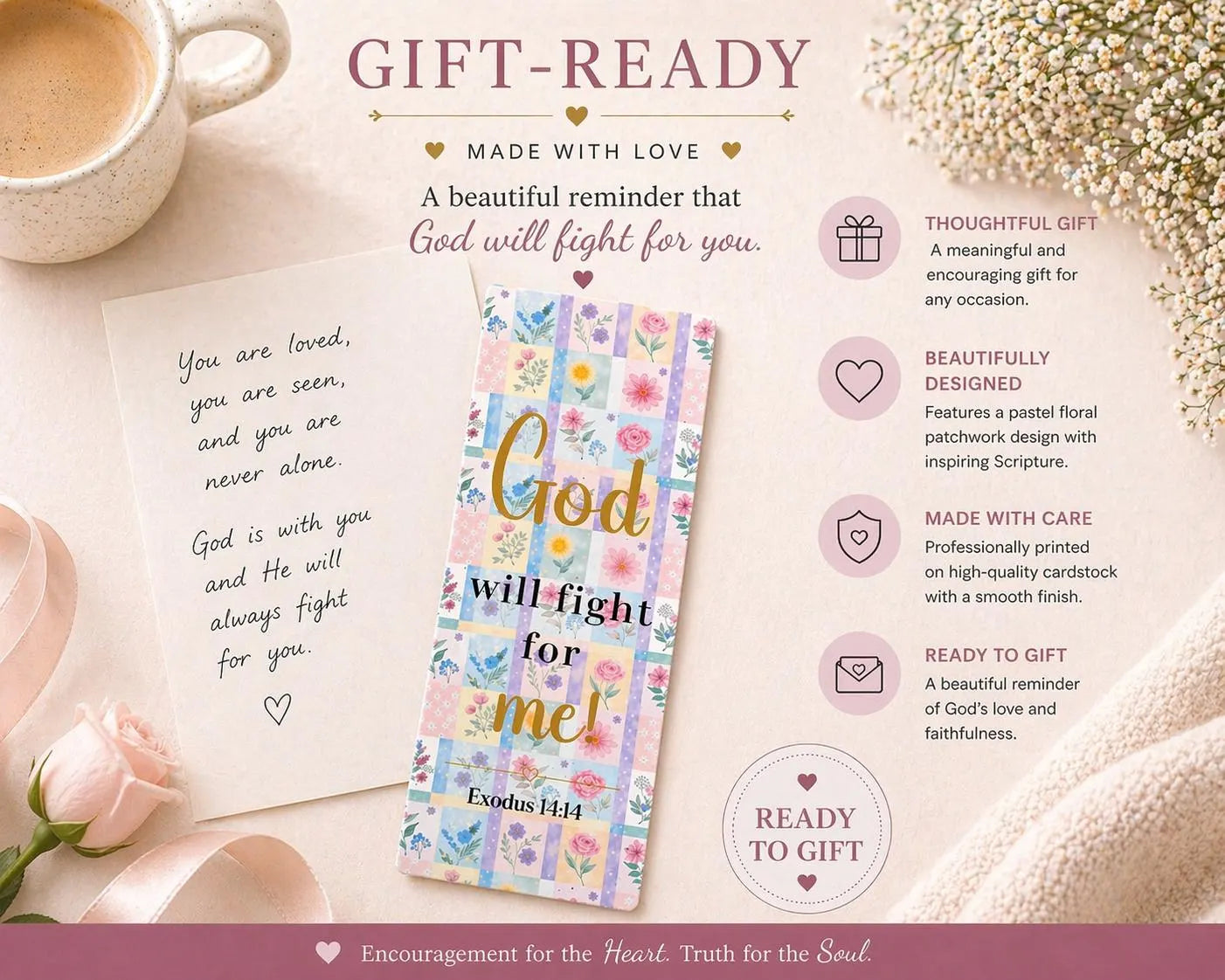 Floral Christian bookmark arranged as a small faith-filled gift for women