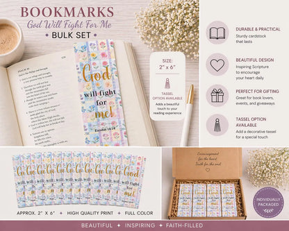 Christian bookmark shown inside an open Bible for size reference