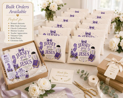Christian cosmetic pouches arranged for women's ministry and faith gifts
