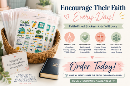 Christian kids faith sticker sheet for school, Bible study, Sunday School and children's ministry gifts