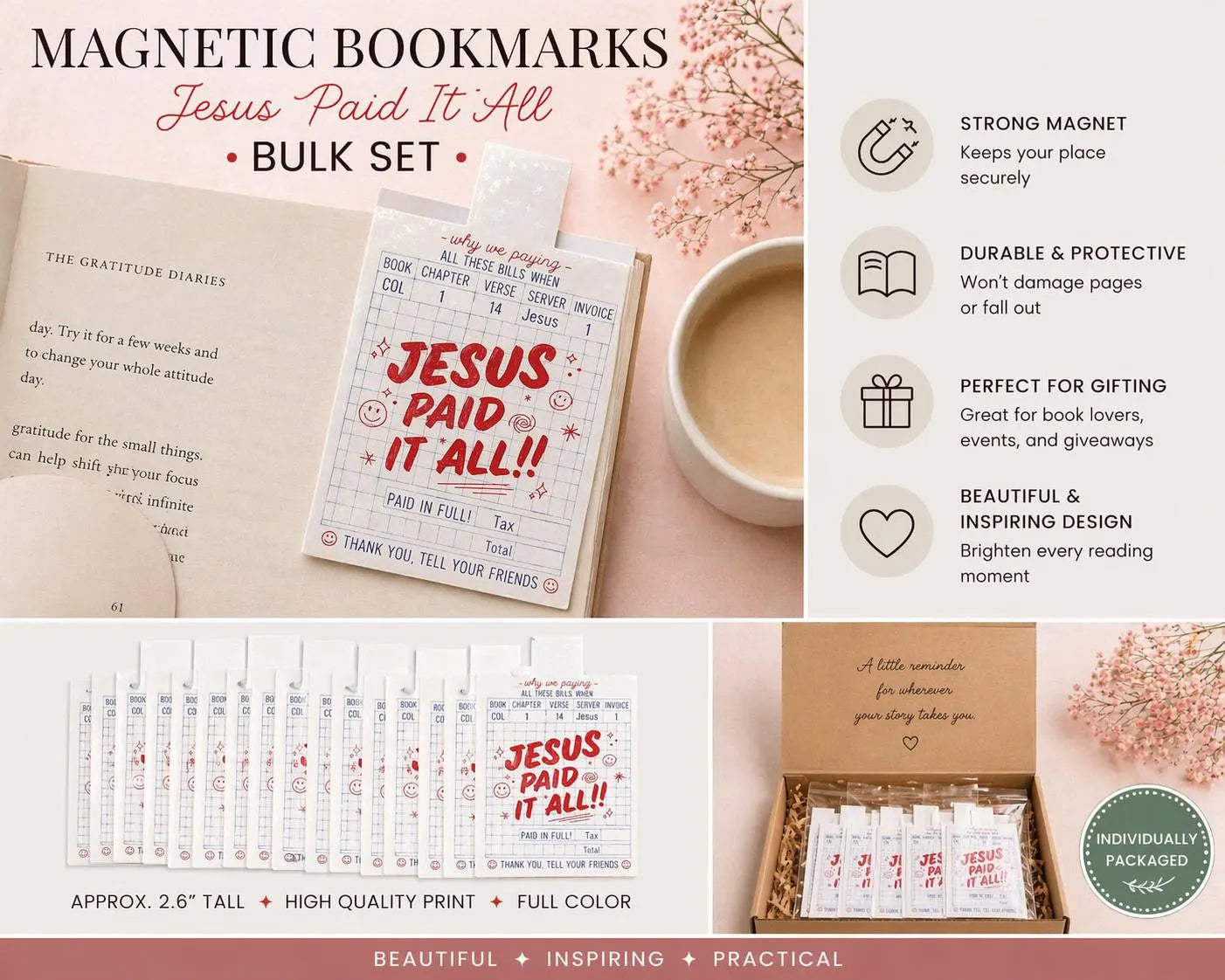Collection of colorful Christian magnetic bookmarks for Bible reading