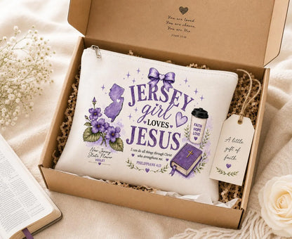Christian makeup bag arranged as a faith-filled gift for women