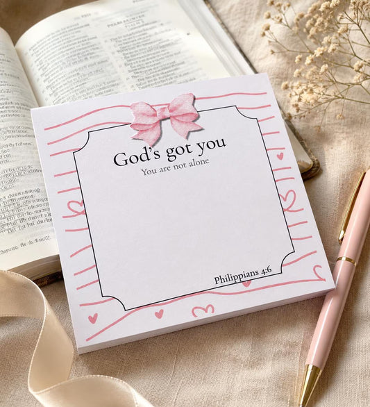 Christian notepad for women with God's Got You message and Philippians 4:6