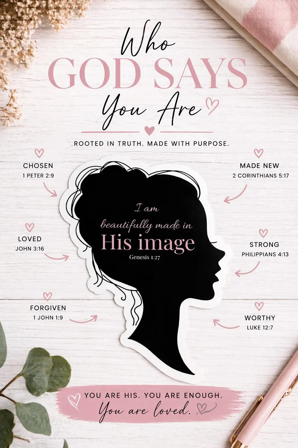 Genesis 1:27 Made in His Image Christian sticker with Scripture-inspired details
