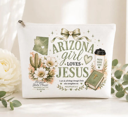 Christian makeup bag for women with feminine Arizona faith design
