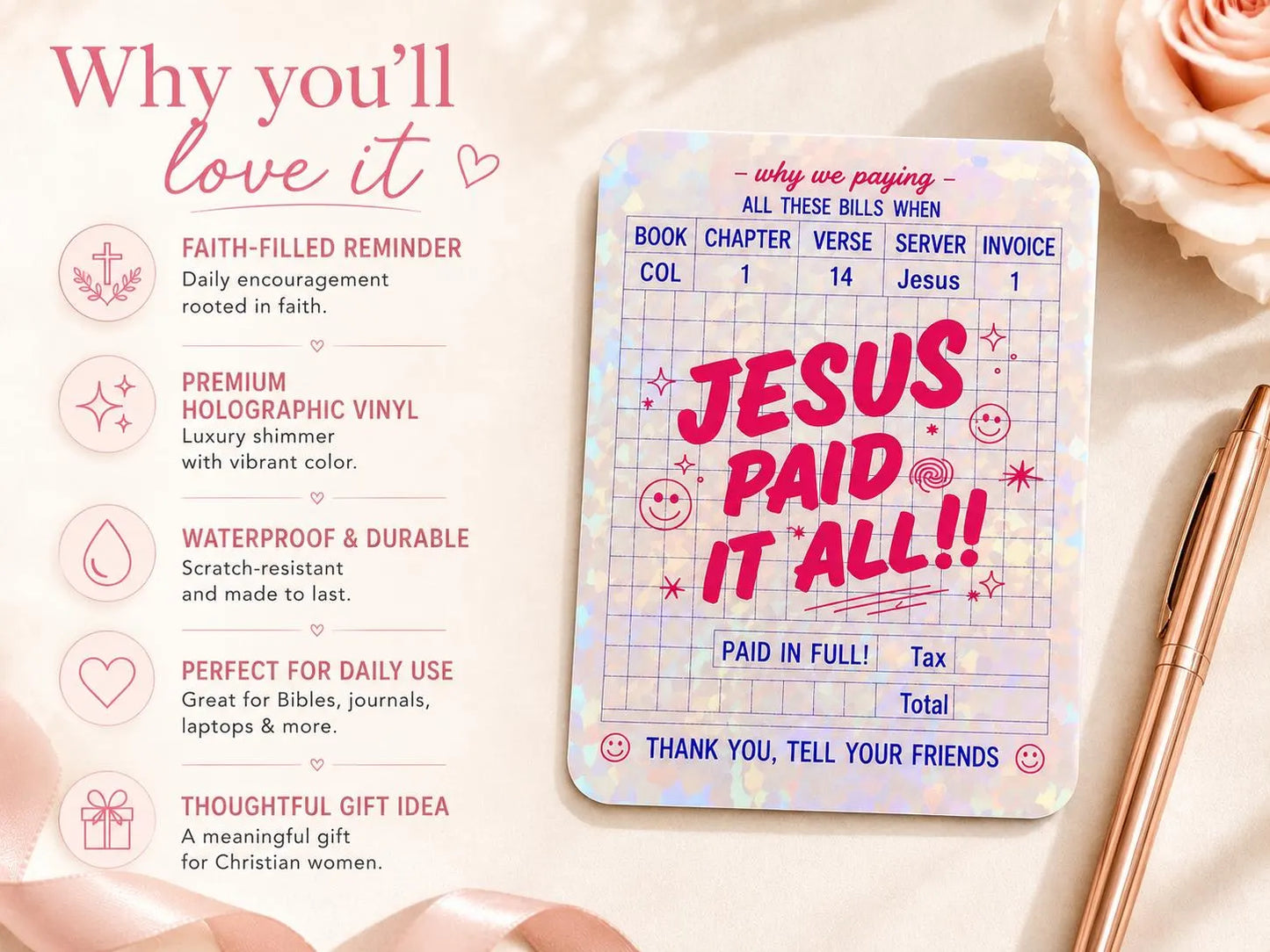 Jesus Paid It All faith sticker with Christian encouragement message
