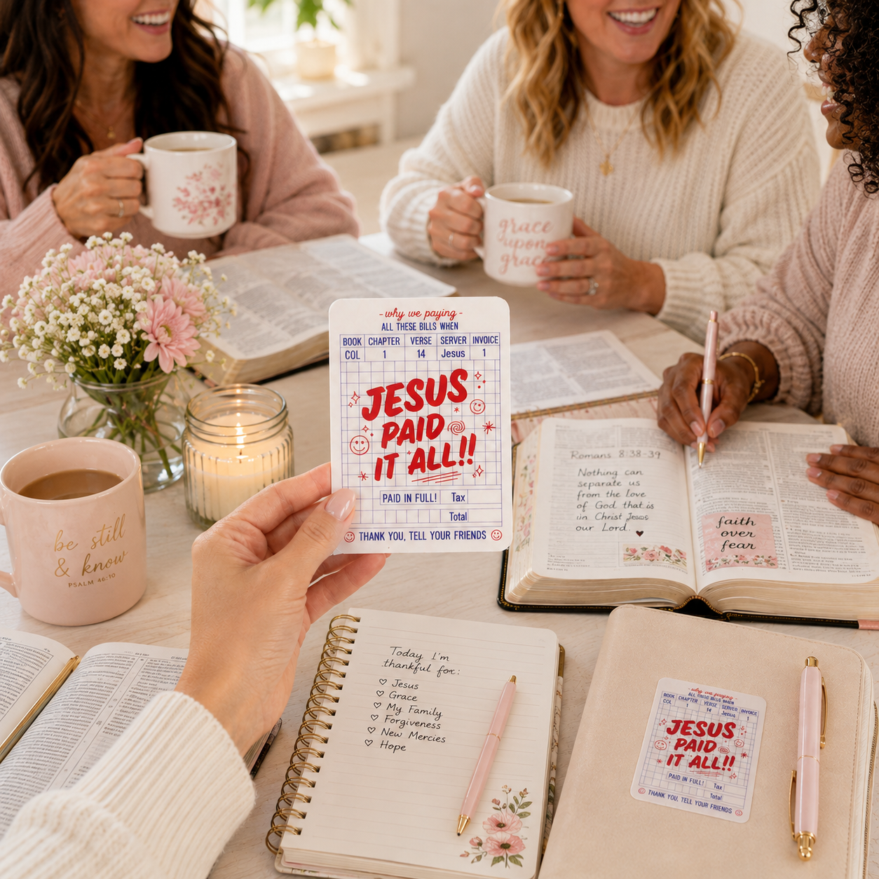 Jesus Paid It All Christian sticker used during a women’s Bible study
