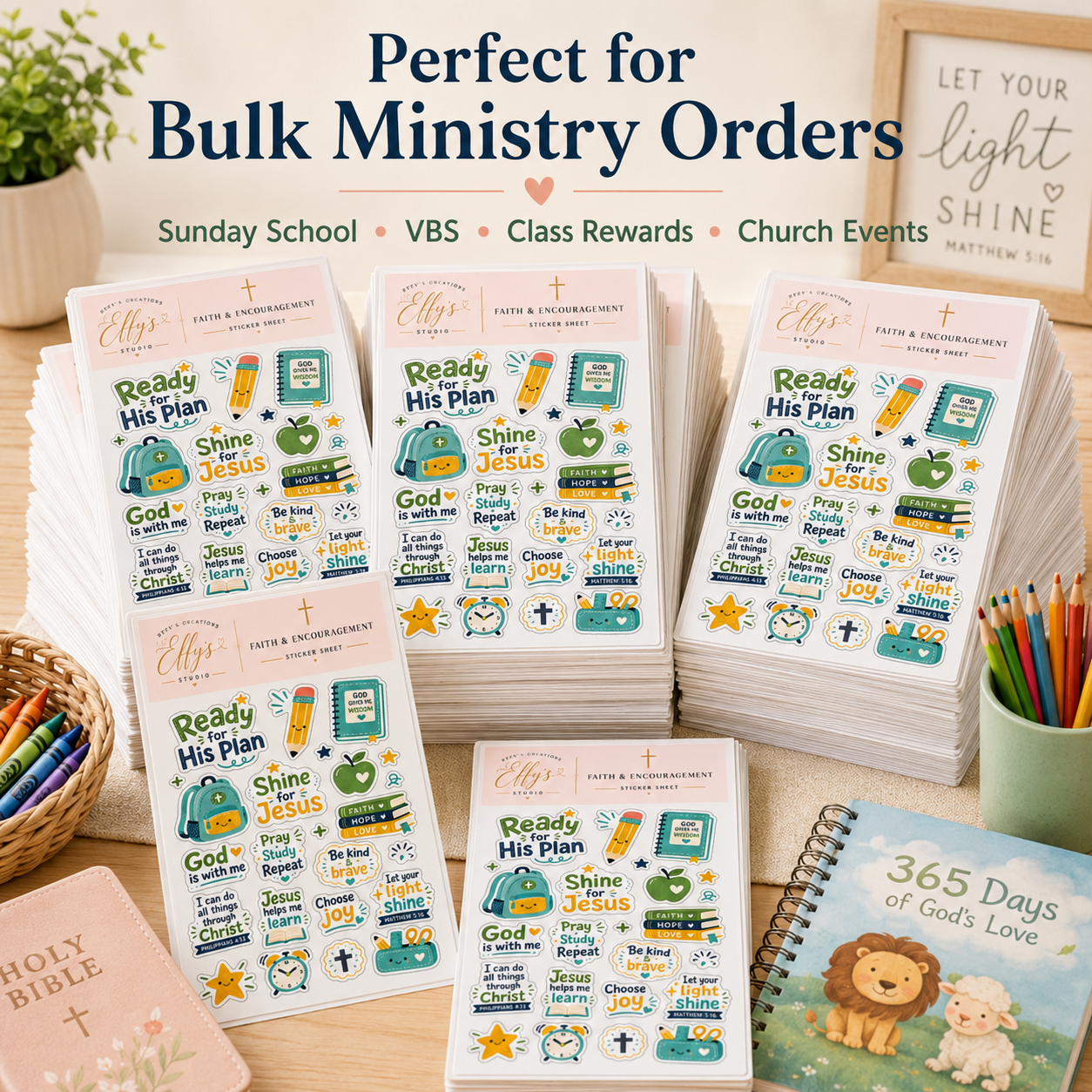 Christian kids sticker sheets for children's ministry gifts, Bible club favors and church events