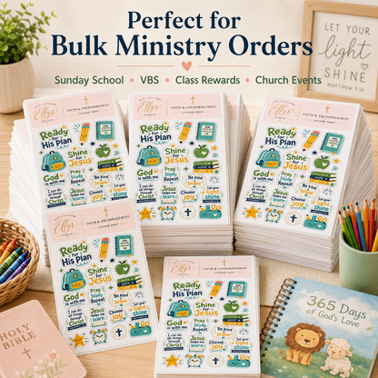 Christian kids sticker sheets for children's ministry gifts, Bible club favors and church events